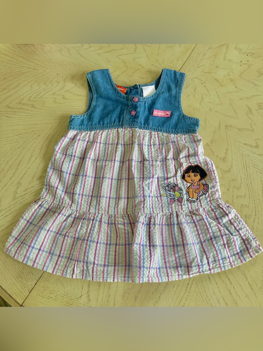 Vintage Nickelodeon Dora The Explorer Gingham Denim Dress 2007 2T